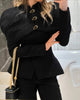 Women's Black Blazer with Gold Buttons and a Tailored Front