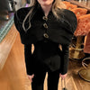 Women's Black Blazer with Gold Buttons and a Tailored Front