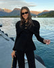 Women's Black Blazer with Gold Buttons and a Tailored Front