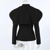Women's Black Blazer with Gold Buttons and a Tailored Front