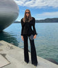 Women's Black Blazer with Gold Buttons and a Tailored Front