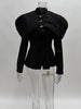 Women's Black Blazer with Gold Buttons and a Tailored Front