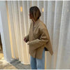 Women's Asymmetric Double-Breasted Blazer with Side Slits in Gray Khaki or Black