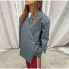 Women's Asymmetric Double-Breasted Blazer with Side Slits in Gray Khaki or Black