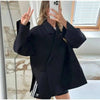 Women's Asymmetric Double-Breasted Blazer with Side Slits in Gray Khaki or Black