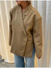 Women's Asymmetric Double-Breasted Blazer with Side Slits in Gray Khaki or Black