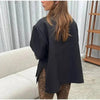 Women's Asymmetric Double-Breasted Blazer with Side Slits in Gray Khaki or Black