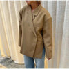 Women's Asymmetric Double-Breasted Blazer with Side Slits in Gray Khaki or Black