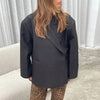 Women's Asymmetric Double-Breasted Blazer with Side Slits in Gray Khaki or Black