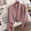Women's Cropped Blazer with Single-Button Closure and Notched Lapels