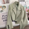 Women's Cropped Blazer with Single-Button Closure and Notched Lapels