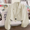 Women's Cropped Blazer with Single-Button Closure and Notched Lapels
