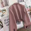 Women's Cropped Blazer with Single-Button Closure and Notched Lapels