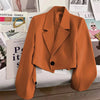 Women's Cropped Blazer with Single-Button Closure and Notched Lapels