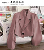 Women's Cropped Blazer with Single-Button Closure and Notched Lapels