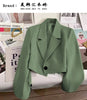 Women's Cropped Blazer with Single-Button Closure and Notched Lapels
