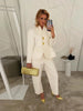 Women's Two-Piece Suit Set with a V-Neck Blazer and Straight-Leg Pants