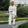 Women's Two-Piece Suit Set with a V-Neck Blazer and Straight-Leg Pants