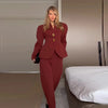 Women's Two-Piece Suit Set with a V-Neck Blazer and Straight-Leg Pants
