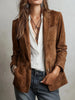 Women's Suede-Effect Blazer with a Notched Collar and Multiple Pockets in Brown or Dark Red