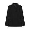 Women's Black Stand Collar Blazer with Long Sleeves and Front Flap Pockets