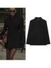 Women's Black Stand Collar Blazer with Long Sleeves and Front Flap Pockets