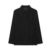 Women's Black Stand Collar Blazer with Long Sleeves and Front Flap Pockets