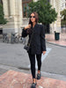 Women's Black Slim-Fit Blazer with a V-Neck and Single-Button Front for Autumn and Winter