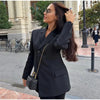 Women's Black Slim-Fit Blazer with a V-Neck and Single-Button Front for Autumn and Winter