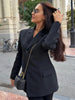 Women's Black Slim-Fit Blazer with a V-Neck and Single-Button Front for Autumn and Winter