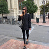 Women's Black Slim-Fit Blazer with a V-Neck and Single-Button Front for Autumn and Winter