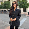 Women's Black Slim-Fit Blazer with a V-Neck and Single-Button Front for Autumn and Winter