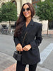 Women's Black Slim-Fit Blazer with a V-Neck and Single-Button Front for Autumn and Winter