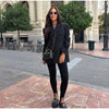 Women's Black Slim-Fit Blazer with a V-Neck and Single-Button Front for Autumn and Winter