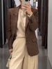 Women's Brown Tweed Blazer with Glitter Detail and a Single-Breasted Front