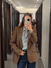 Women's Brown Tweed Blazer with Glitter Detail and a Single-Breasted Front