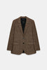 Women's Brown Tweed Blazer with Glitter Detail and a Single-Breasted Front