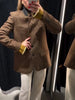 Women's Brown Tweed Blazer with Glitter Detail and a Single-Breasted Front
