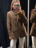 Women's Brown Tweed Blazer with Glitter Detail and a Single-Breasted Front