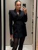 Women's Black Double-Breasted Blazer with Notched Lapels and Long Sleeves