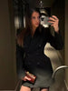 Women's Black Double-Breasted Blazer with Notched Lapels and Long Sleeves