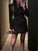 Women's Black Double-Breasted Blazer with Notched Lapels and Long Sleeves