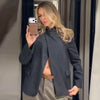 Women's Dark Gray Cropped Asymmetrical Blazer with Long Sleeves