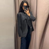 Women's Dark Gray Cropped Asymmetrical Blazer with Long Sleeves