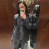 Women's Dark Gray Cropped Asymmetrical Blazer with Long Sleeves