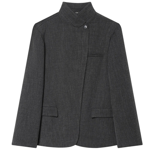 Women's Dark Gray Cropped Asymmetrical Blazer with Long Sleeves
