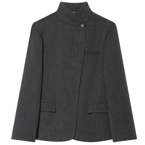 Women's Dark Gray Cropped Asymmetrical Blazer with Long Sleeves