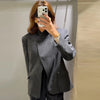Women's Dark Gray Cropped Asymmetrical Blazer with Long Sleeves