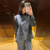 Women's Dark Gray Cropped Asymmetrical Blazer with Long Sleeves