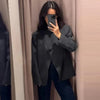 Women's Dark Gray Cropped Asymmetrical Blazer with Long Sleeves